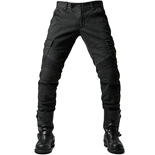 GEBIN Men's Motorcycle Racing Pants for Motocross, Motorcycle Jeans, Biker Pants, Protective Gear (Black, L=W35.4''(90cm))