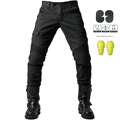 GEBIN Hombres Pantalones De Motociclismo Para Pantalones De Carreras De Motocross, Jeans De Moto, Motorcycle Biker Pants, Equipo De Protección (Black,L=W35.4''(90cm))