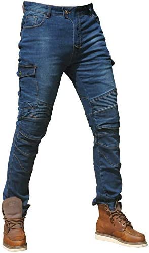 Hombres Pantalones De Motociclismo para Pantalones De Carreras De Motocross con Pantalones Anti Caída,Jeans de Moto, 4 x Equipo de protección (XL=34W / 32L, Azul)