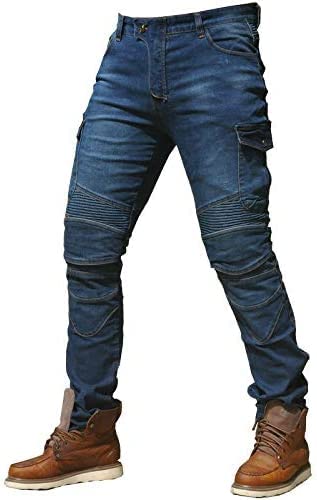 Hombres Pantalones De Motociclismo para Pantalones De Carreras De Motocross con Pantalones Anti Caída,Jeans de Moto, 4 x Equipo de protección (XL=34W / 32L, Azul)