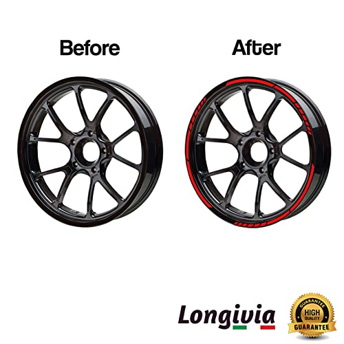 Longivia® Pegatinas Llantas Moto de 15" a 19" Pulgadas Kit Completo Rojo para 2 Llantas Adesivos para Moto Coche Tuning o Bicicleta Cinta Adhesiva Reflectante Accesorios Motocicleta Vinilo