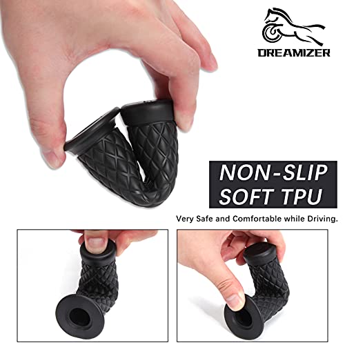 DREAMIZER Hand Grips for 7/8" 22mm Motorcycle, Non-Slip, Rubber Handlebar Grips for Cafe Racer Bobber Dirt Bike (Bar End Seal: Black)