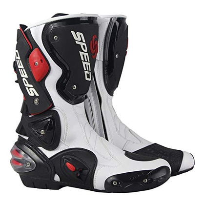 MRDEAR Stivali da Moto Uomo Strada Impermeabili, Ventilazione Regolabile, Stivali da Motocross in Pelle Scarpe Moto Sportive con Protettori Rigidi Integrati Stabili, Bianco (41 EU)