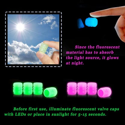 Universal Fluorescent Caps, Luminous Tire Valves, Car Tire Valve Caps, for Motorcycle, Truck, Bicycles