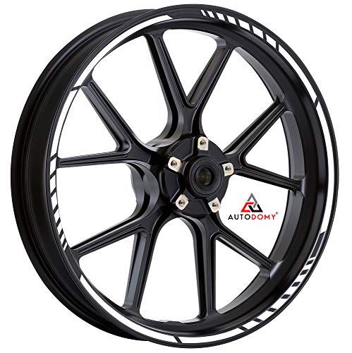 Autodomy Adesivi Cerchi Moto Set Completo per 2 Cerchi da 15" a 19" Pollici Design Sport (Bianco)