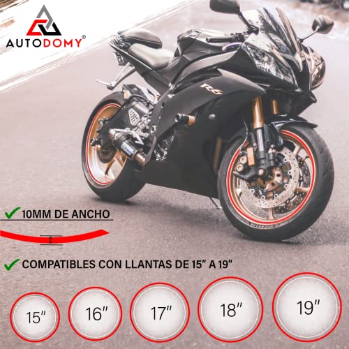 Autodomy Adesivos para Jantes de Moto Circular Sport Jogo Completo para 2 Jantes de 15" a 19" Polegadas (Branco, Largura 10 mm)