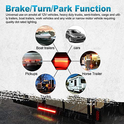 Greluma 2 Pcs 15 LED Trailer Brake Light Bar, waterproof stop lights, running lights, identification light for pickup truck, off-road vehicle, car, RV, UTV, ATV