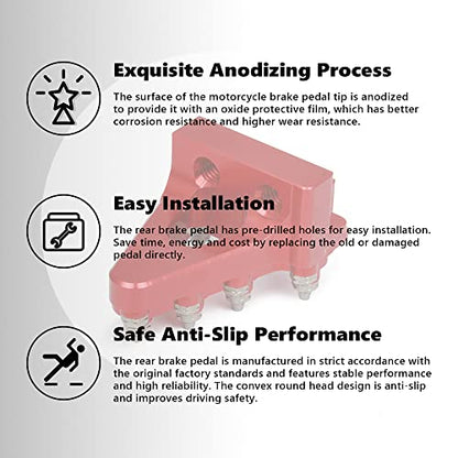 JFGRACING Pédale de Frein Moto, Pédale de Frein Arrière Moto Universelle Billet Aluminium Frein Arrière Levier de Pédale Remplacement de Pointe de Pas pour Vélos de Terre - Rouge