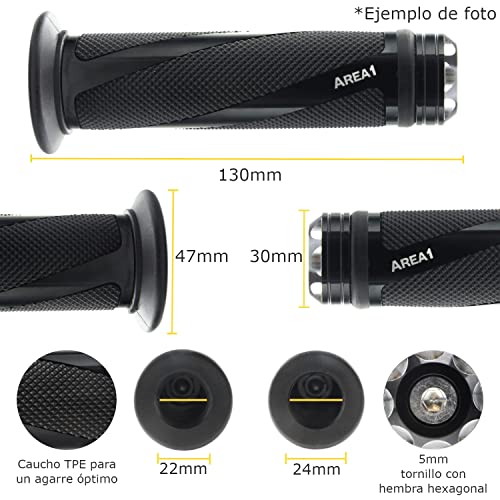 Area1 Empuñaduras Universales para Manillar de Motocicleta, 22+24mm, Punos para Scooter Agarraderas Moto 7/8", Antideslizantes, Coil Negro, compatible con BMW KTM Honda Yamaha KSR Aprila Kawasaki