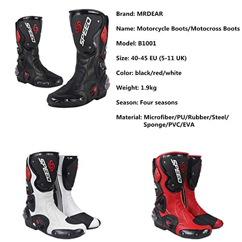 MRDEAR Botas de Moto Hombre Carretera Impermeables, Ventilación Ajustable, Botas de Motocross Cuero Zapatos Motocicleta Deportivas con Protectores Rígidos Integrados Estables, Blanco (41 EU)