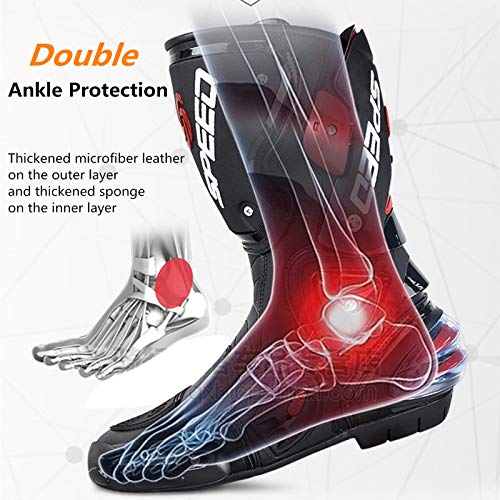 MRDEAR Botas de Moto Hombre Carretera Impermeables, Ventilación Ajustable, Botas de Motocross Cuero Zapatos Motocicleta Deportivas con Protectores Rígidos Integrados Estables, Blanco (41 EU)