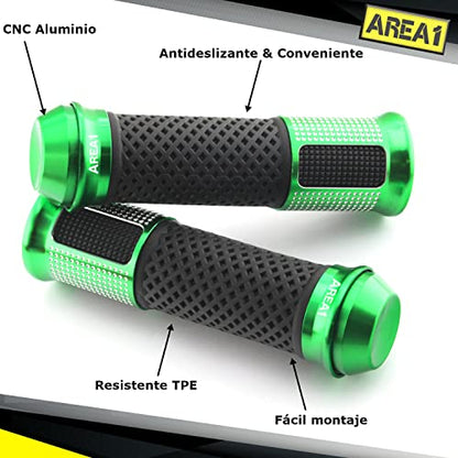 Area1 Universal Motorcycle Handlebar Grips, 22+24mm, Scooter Grips 7/8", Non-Slip, TC-Line Green, compatible with BMW KTM Honda Yamaha KSR Aprilia Kawasaki