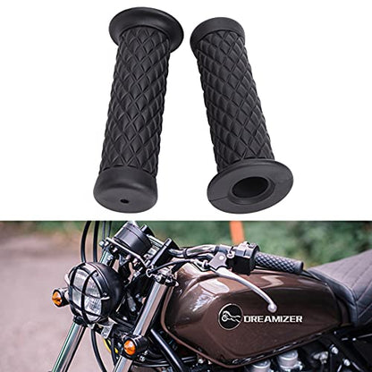 DREAMIZER Poignées de Main pour Moto de 7/8" 22mm, Antidérapantes, Caoutchouc Poignées de Guidon pour Moto Cafe Racer Bobber Dirt Bike (Bouchon d'Extrémité de Guidon : Noir)