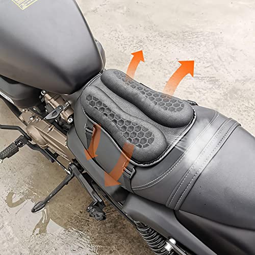 Cojín para asiento de motocicleta Cojín de gel para asiento trasero de pasajeros para conducción: cojín de asiento de pasajero de gel para motocicleta, convección de aire y tecnología de enfriamiento