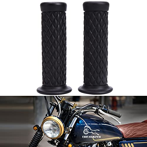 DREAMIZER Hand Grips for 7/8" 22mm Motorcycle, Non-Slip, Rubber Handlebar Grips for Cafe Racer Bobber Dirt Bike (Bar End Seal: Black)