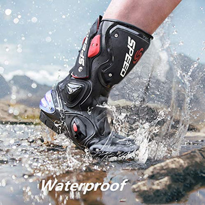 MRDEAR Botas de Moto Hombre Carretera Impermeables, Ventilación Ajustable, Botas de Motocross Cuero Zapatos Motocicleta Deportivas con Protectores Rígidos Integrados Estables, Blanco (41 EU)