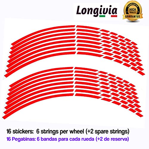 Longivia® Pegatinas Llantas Moto de 15" a 19" Pulgadas Kit Completo Rojo para 2 Llantas Adesivos para Moto Coche Tuning o Bicicleta Cinta Adhesiva Reflectante Accesorios Motocicleta Vinilo