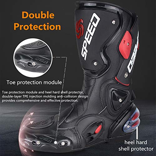 MRDEAR Botas de Moto Hombre Carretera Impermeables, Ventilación Ajustable, Botas de Motocross Cuero Zapatos Motocicleta Deportivas con Protectores Rígidos Integrados Estables, Blanco (41 EU)