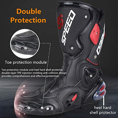 MRDEAR Botas de Moto Hombre Carretera Impermeables, Ventilación Ajustable, Botas de Motocross Cuero Zapatos Motocicleta Deportivas con Protectores Rígidos Integrados Estables, Blanco (41 EU)