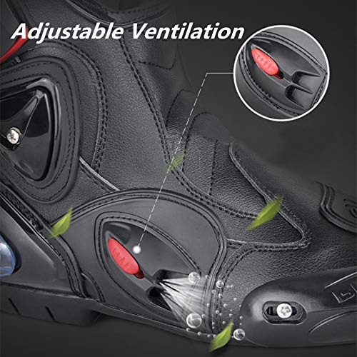 MRDEAR Botas de Moto Hombre Carretera Impermeables, Ventilación Ajustable, Botas de Motocross Cuero Zapatos Motocicleta Deportivas con Protectores Rígidos Integrados Estables, Blanco (41 EU)