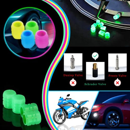 Tapones Universales Fluorescentes, Luminoso Valvulas para Neumaticos, Tapas de válvula de neumático de Coche, para Moto, Camione, Bicicletas