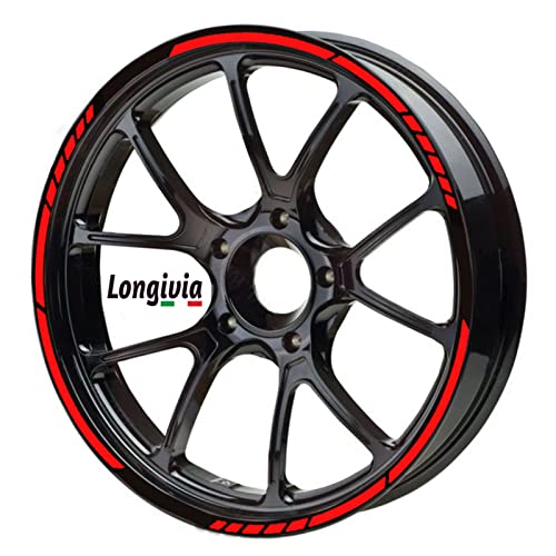 Longivia® Pegatinas Llantas Moto de 15" a 19" Pulgadas Kit Completo Rojo para 2 Llantas Adesivos para Moto Coche Tuning o Bicicleta Cinta Adhesiva Reflectante Accesorios Motocicleta Vinilo