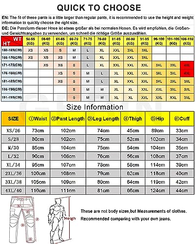 GEBIN Men's Motorcycle Racing Pants for Motocross, Motorcycle Jeans, Biker Pants, Protective Gear (Black, L=W35.4''(90cm))