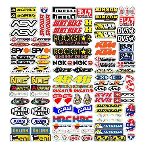 MAS DI VITALE MARIA ditta individuale Pegatinas Moto Patrocinadores 113 Pcs Sticker Gráficos motocrós MTB Ordenador Vespa Kit Modelo Vinyl Brillo Paquete de Marcas Famosas (36x33 cm)